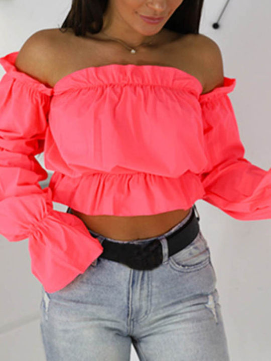 Candy Color Off Shoulder Crop Tops women Summer dot print lantern sleeve shirts Lady Slash neck beach blouse