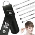 〽️ 6 pcs Stainless Steel Ear Wax Cleaner Set With Black Color Leather Case - Ear Pick.