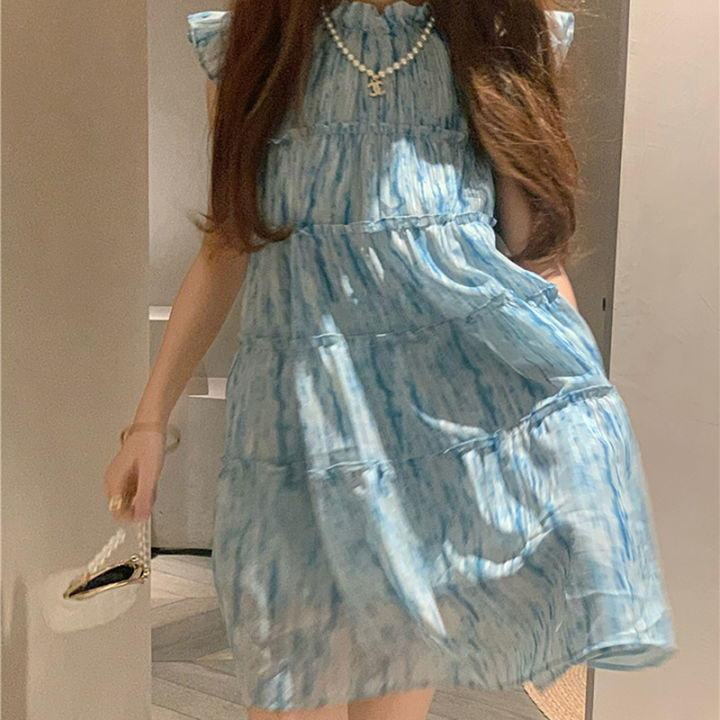 Printed%20A%20Line%20Above%20Knee%20Mini%20Dress%20Chiffon%20A%20Line%20Loose%20O-neck%20Casual%20Dresses%20-%20Image%202