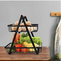 2-Tier Countertop Fruit Basket Storage, Vegetable Rack Bread Display Stand for Kitchen, Black. 