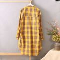 New mid-length ﹍ Women's Thin 2019 Coat Spring and Summer Plaid Korean Style Plaid Shirt Sleeve Top Loose Large Coat Undershirt Wide Shirt _’.