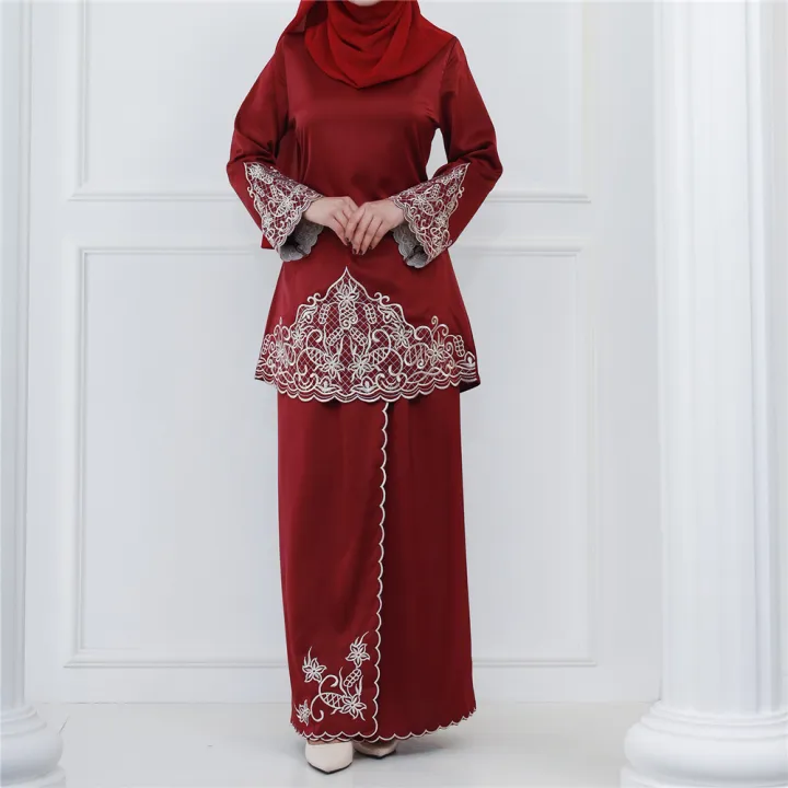 Muslim%20Sets%20Long%20Sleeve%20Tops%20Skirts%20Malaysia%20Baju%20Kurung%20Turkish%20Suit%20Embroidery%20Casual%20Solid%20Women%20Matching%20Set%20Ladies%20Outfits%20-%20Image%205