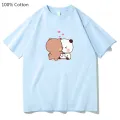 Panda Bear Bubu and Dudu They're Kissing T-shirts Women Cartoon T Shirts 100% Cotton High Quality Summer High Street Casual Tees. 