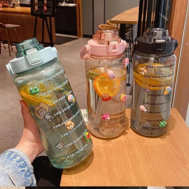 2L Portable Large Capacity Water Bottles Fitness Water Jug With Time Marker