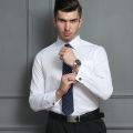 2023 Men French Cuff Dress Shirt Cufflinks New White Long Sleeve Casual Buttons Male Brand Shirts Regular Fit Clothes.