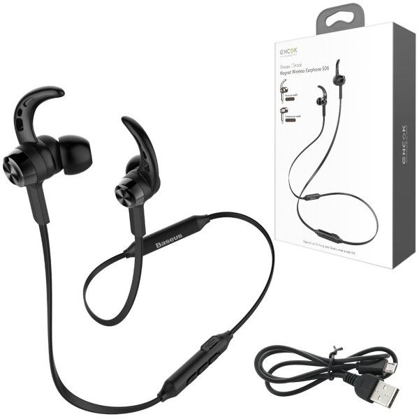 Baseus Encok S06 Magnetic Suction Wireless bluetooth Earphone Noise Cancelling Sports Headphone