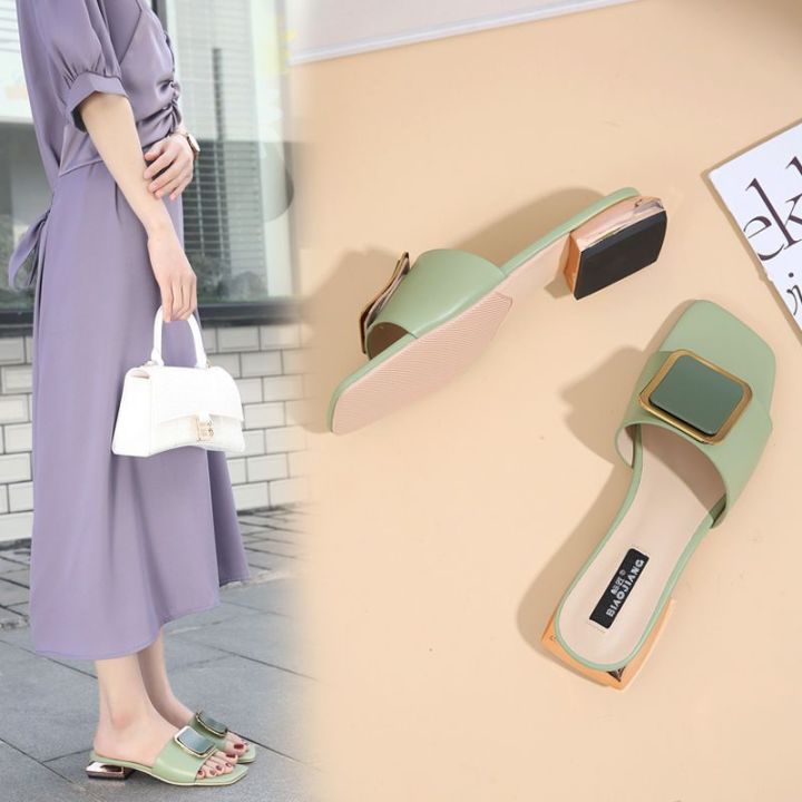 2024 New Summer Ladies' Sandals Women's Summer Outdoor Wear Fashion Slippers out Flat Bottom One-Word Net Red All-Match