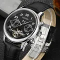 Authentic Western Union Tourbillon Watch Mens Automatic mechanical watch hollow multifunctional waterproof stainless steel watch (Blue). 