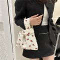 Niche Design Fashion Tote Bag Small Strawberry Pattern Corduroy Bag Puffy Handbag Trend Bucket Bag Handle Bags for Women.