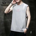 Men T-shirt Round Collar Sleeveless Sports Vest Letter Printing Thin Loose Casual Summer Tank Top. 