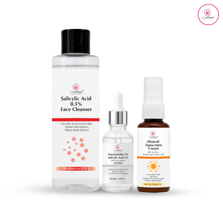 Acne care combo Salicylic face cleanser 200 ml Niacinamide serum 30 ml Sunscreen cream 50 gm