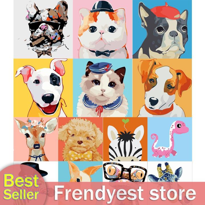 FY DIY Oil Painting Kit by Numbers Animals Hand Painted Drawing Home Decor