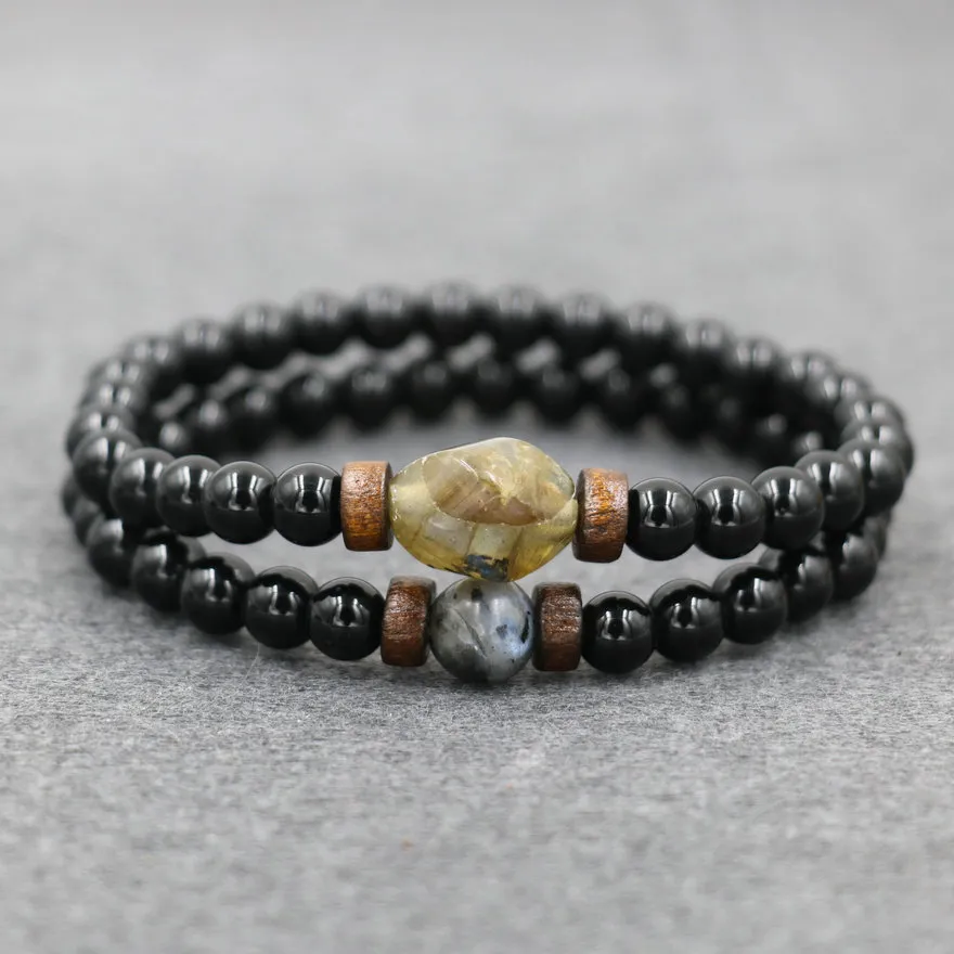 Trend Men's Bracelet Lava Stone Labradorite Moonstone Beads - Main Image