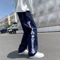 Jeans Men Skeleton Baggy Casual Jean Pants Mens Japan Style Streetwear Wide Leg Denim Trousers Male Vintage Blue Denim Pants.