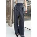 Spring and Summer Fashion High Waist Straight Slimming Textured Gray Casual Wide Leg Suit Pants Thin+All-matching baseTWomen's T-shirt Suit.