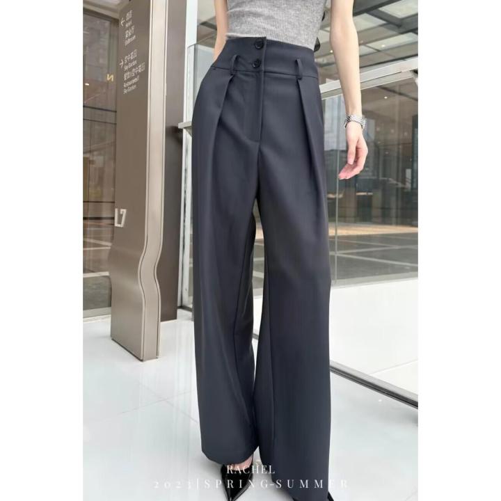 Spring%20and%20Summer%20Fashion%20High%20Waist%20Straight%20Slimming%20Textured%20Gray%20Casual%20Wide%20Leg%20Suit%20Pants%20Thin+All-matching%20baseTWomen's%20T-shirt%20Suit%20-%20Image%205