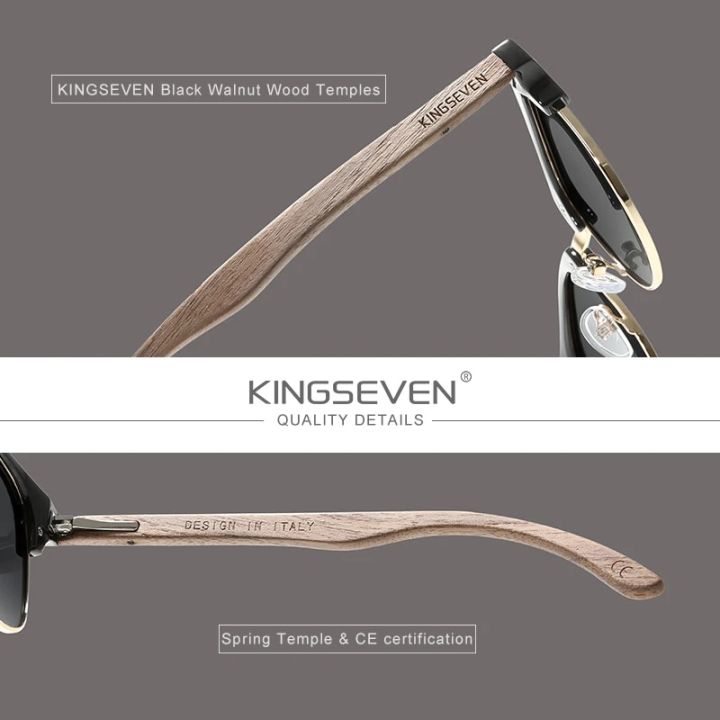 KINGSEVEN%20Handmade%202023%20Black%20Walnut%20Wooden%20Sunglasses%20Men%20Polarized%20UV400%20Protection%20Semi-Rimless%20Retro%20Eyewear%20Women%20Oculos%20-%20Image%204