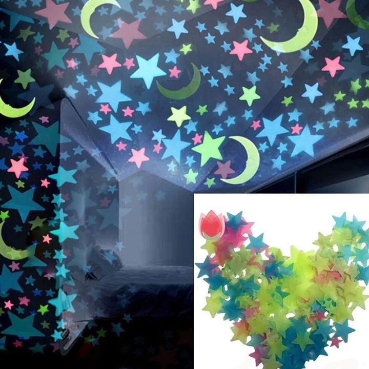 100Pcs%20Moon%20Star%20Wall%20Sticker%20Bedroom%20Fluorescent%20Glow%20In%20The%20Dark%20Stars%20%203D%20Stickers%20Home%20Decor%20Kids%20Gifts%20-%20Image%204