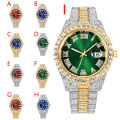 Watch Bling Fully Iced Out Silver Gold Blue Dial Quartz Diamond Watches Men Wrist. 