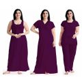 Women 4 Part Comfortable Long Solid Night Dress for Comfortable Nighty Set -Maxi.