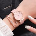 2 pcs/set women watches bracelet set flowers ladies Bracelet Watch casual leather quartz wristwatch. 