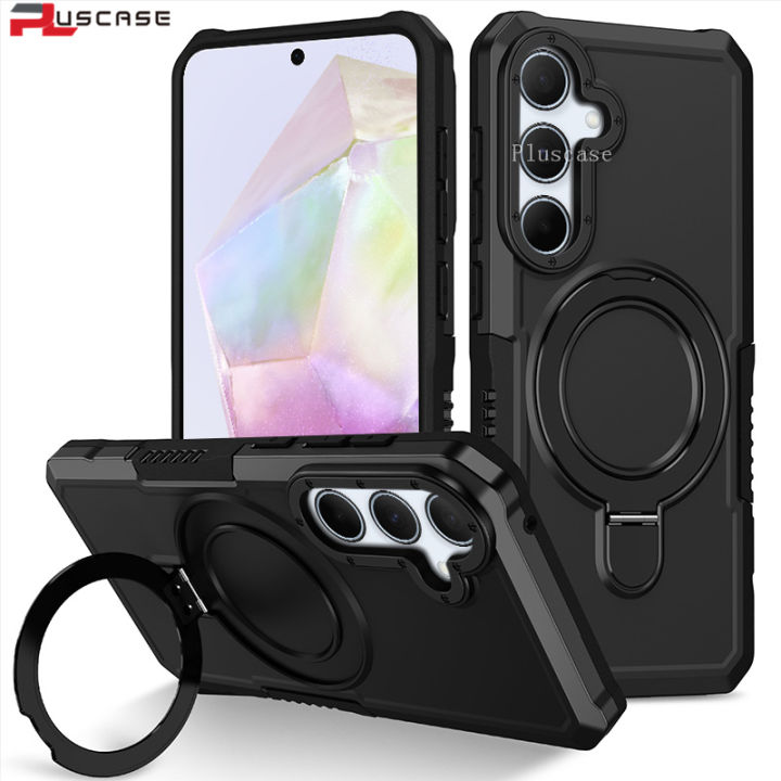 PlusCase for Samsung Galaxy A35 A55 5G Fulcrum Ring Kickstand Military Grade Drop Protection Shockproof Phone Case