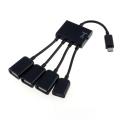 Black 4 Port Micro USB Power Charging OTG HUB Cable For Smartphone Table. 