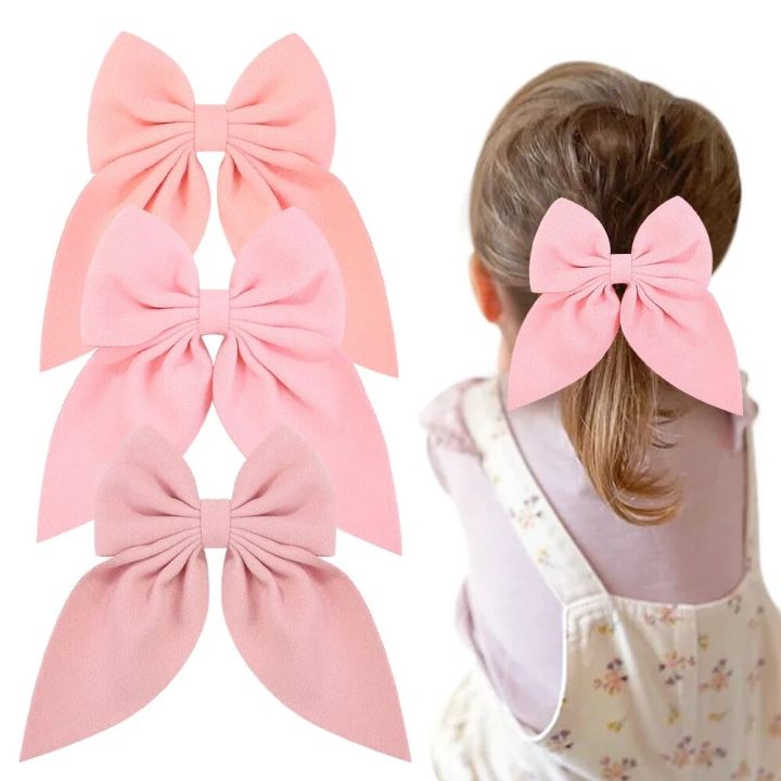 Pink Cheer Bow Hair Clips for Gilrs Sweet Big Bowknot Hairpins Ribbon Batterfly Barrettes Duck Bill Clip Baby Hair Accessories