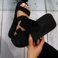 【Trending】 Wedge Heel Thick Sole Ladies Sandals High Heels Sandals Summer Casual Women Shoes Beach Flip Flops Solid Slides Women Slippers. 