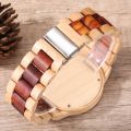 Creative Handmade Weave Braided Dial Pattern Vintage Wooden Watch for Men Folding Clasp Natural Wood Wristband Quartz Wristwatch.