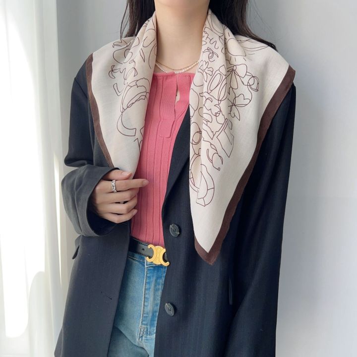 New Cotton and Linen Small Square Towel Simple Style Black and White Geometry Striped Small Scarf Decorative Printed Silk Scarf Bag Headscarf