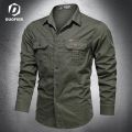 New Men's Casual Shirts Long Sleeve Pure Cotton Shirt Male Solid Oversize Military Cargo Shirts Brand Clothes Army Green Camisa. 