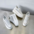 7cm Sewing Genuine Leather Women Wedge Shoes Platform Wedge Sneakers High Heel Breathable Female Casual High Shoes. 