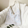 Japanese and Korean bling shoulder bag 2024 spring glitter tote bag simple and versatile large capacity armpit casual women's bag. 