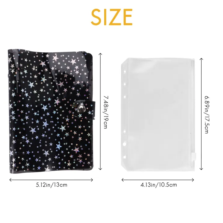 11Pcs%20A6%20Budget%20Binder%20PVC%206%20Ring%20Refillable%20Binder%20Cover%20with%209%20Binder%20Pockets/1%20Binder%20Card%20/%201%20Label%20(Black%20Stars)%20-%20Image%208