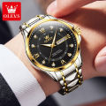 (1 Year Warranty) OLEVS Men's Original Waterproof Watch Gold Watch Quartz Stainless Steel Strap Calendar Luminous Business Style 2906. 