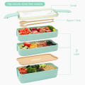 Triple Layered Bento Style Box Eco-Friendly Lunch Box With Cutlery Kids & Adults Wheat Straw Dinnerware Food Storage Container. 