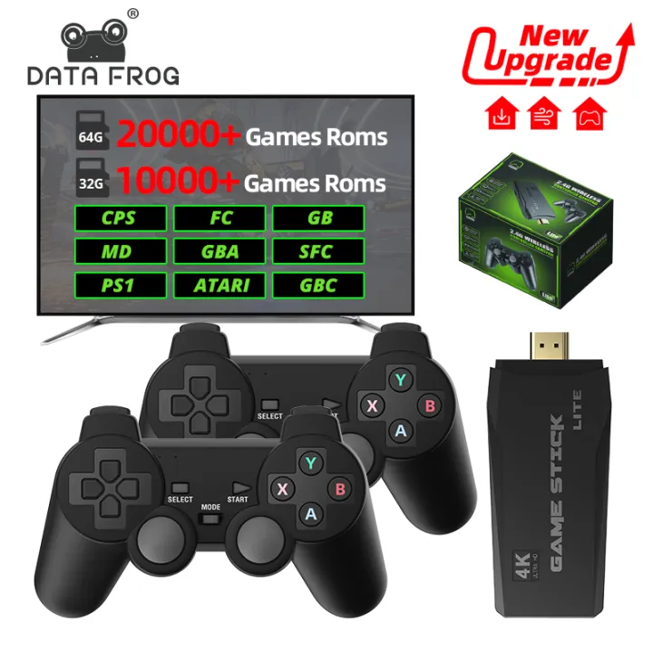 Data Frog 4K TV Retro Video Game Console Y3 Lite 10000+ Games for FC/SFC/GBA Game Stick Wireless Handheld Prefix 2 Joystick