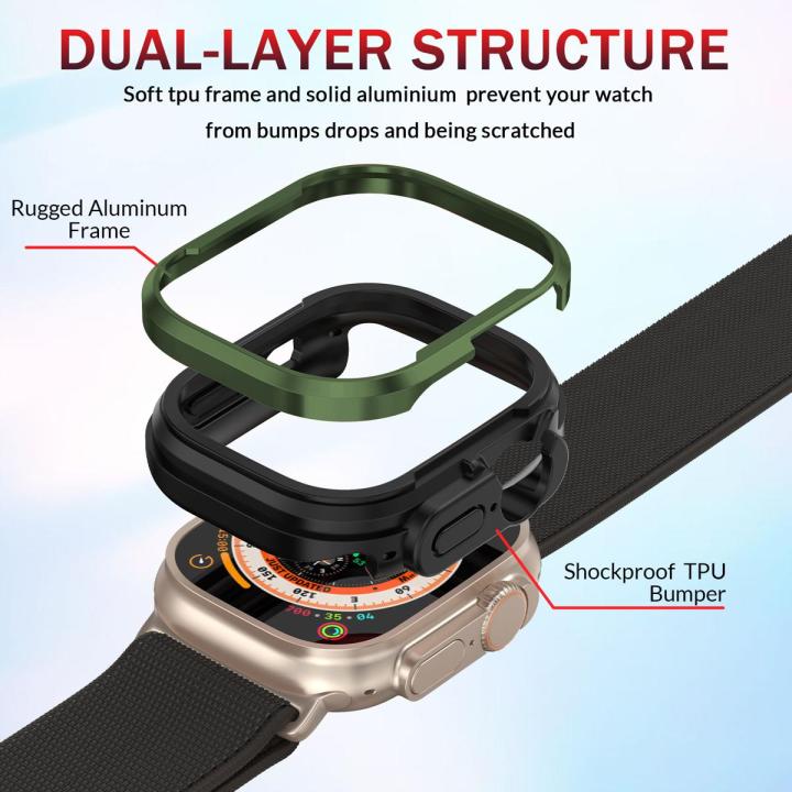 Apple Watch Ultra Series 8 Dual-Layer Aluminum Alloy Soft Tpu Shockproof Watch Case for 49mm- Premium Quality Aluminum Alloy Cover for Apple Watch Ultra Case 49MM Rubber Protective Shell Frame