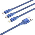 Hoco U104 3-in-1 66W Ultra 6A USB Fast Charging Data Cable (for iP+Micro+Type-C) - Blue. 