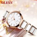 Olevs 5877 White Ceramics Watchstrap Analog Wristwatch for Women. 