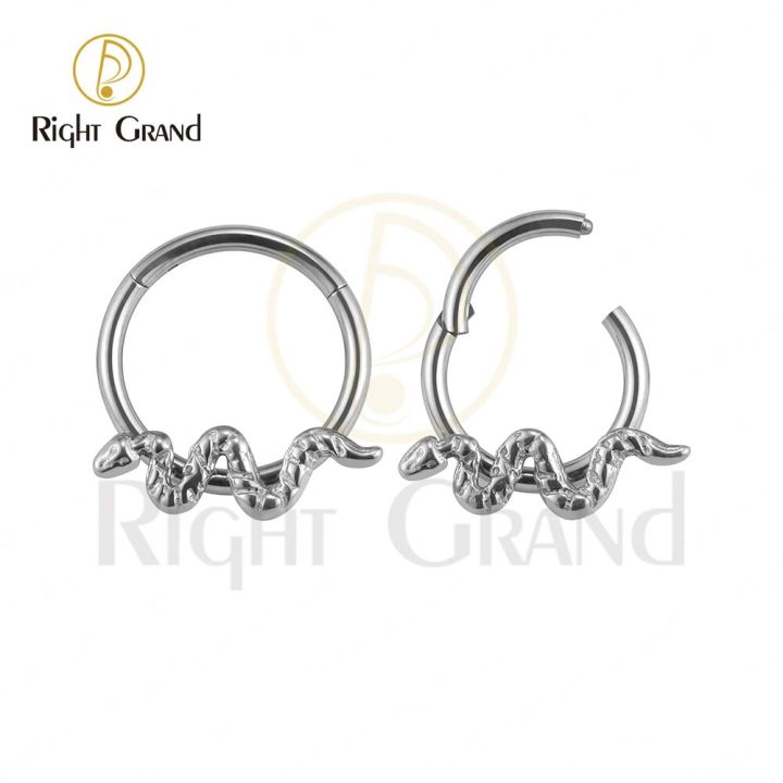 Right Grand ASTM F136 Titanium Septum Clicker Snake Hinged Segment Ring 16G Daith Cartilage Tragus Rook Ear Piercing Jewelry