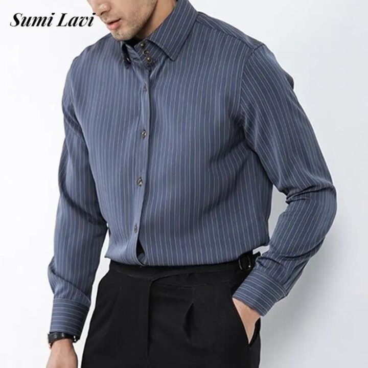 Leisure Buttoned Lapel Shirts Men Business Formal Casual Striped Printed Shirt Autumn Long Sleeve Men's Clothing Tops Streetwear