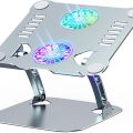 Laptop Stand, Fengjie Adjustable Aluminium Computer Stand with USB Cooling Fan and Heat-Vent, Ergonomic Height Angle Riser.