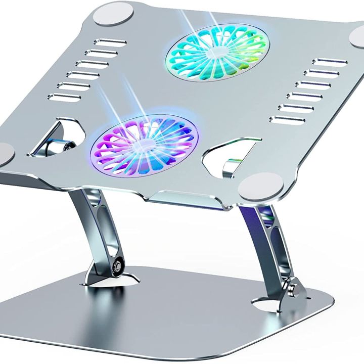 Laptop Stand, Fengjie Adjustable Aluminium Computer Stand with USB Cooling Fan and Heat-Vent, Ergonomic Height Angle Riser