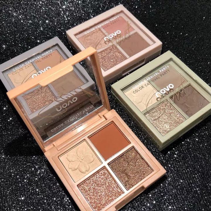 NOVO four-color eyeshadow glitter, matte pearlescent ins, super hot Internet celebrity, the same live eyeshadow palette, portable student model