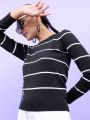 Pantoneclo Premium Women's / Girl's Round Neck Pullover Long Sleeve Stripe Sweat Shirt / Sweater / Cardigan / Jumper. 
