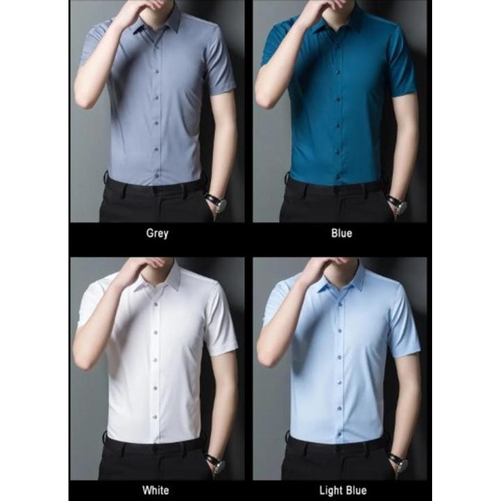 Men's Short Sleeve Business Shirt Casual Design Slim Fit Formal Dress Shirt Solid Color Office Tops Button Down - Formal Shirt