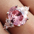 Pink Zircon Big Oval Stone Ring Female Shining Crystal Engagement Rings For Women Vintage Rose Gold Silver Color Wedding Jewelry.
