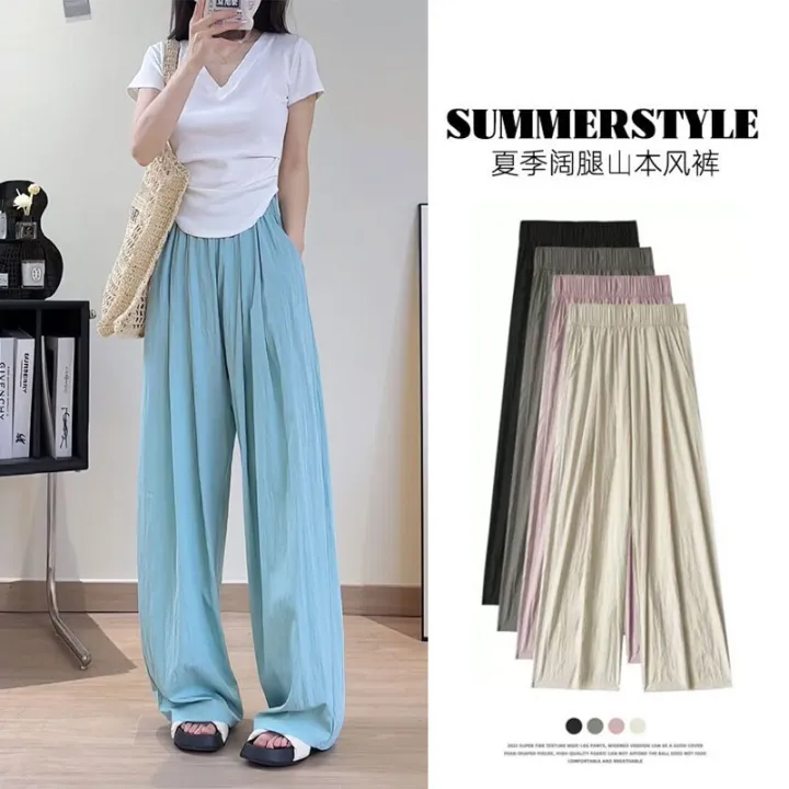 Ice%20Silk%20Wide-Leg%20Pants%20Women's%20Summer%20High%20Waist%20Draping%20Casual%20Japanese%20Cotton%20and%20Linen%20Lazy%20Yamamoto%20Pants%20Pleated%20Straight%20Pants%20-%20Image%204